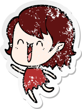 Bir insan tarafından çizilmiş mutlu vampir kız çizgi filminin kederli çıkartması.