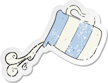 Bir insan tarafından çizilmiş süt sürahisi dolu bir çizgi filmin gerilimli yapıştırması.