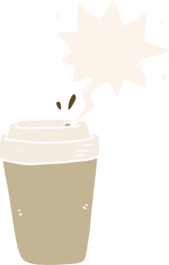 bir insan tarafından çizilmiş, konuşma baloncuklu çizgi film kahve fincanı.