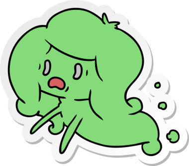 Bir insan tarafından çizilmiş kawai korkunç hayaletinin serbest sticker karikatürü.