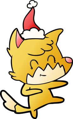 Bir insan tarafından çizilmiş Noel Baba şapkası giymiş dost bir tilkinin el çizimi karikatürü.