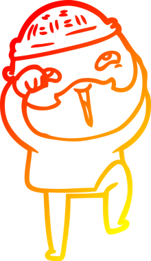 Bir insan tarafından çizilmiş mutlu sakallı bir adamın çizgi çizimi.