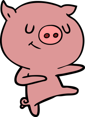 Bir insan tarafından çizilmiş mutlu domuz dansı çizgi filmi.