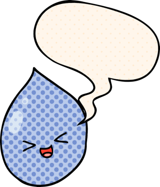 Bir insan tarafından çizilmiş çizgi roman tarzında konuşma baloncuklu yağmur damlası.