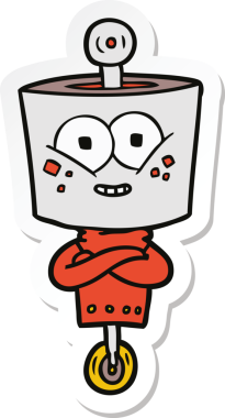 Bir insan tarafından çizilmiş mutlu çizgi film robotunun çıkartması.