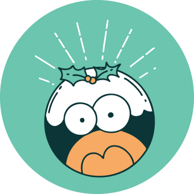 Dövme stili bir ikon bir insan tarafından çizilmiş Noel pudingini şok etti.