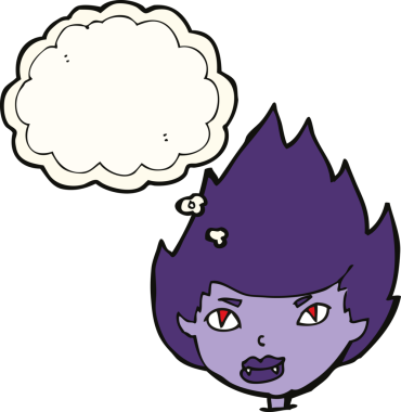 Bir insan tarafından çizilmiş düşünce balonlu vampir kafası.