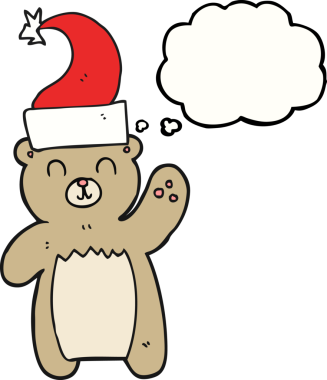 Bir insan tarafından çizilen düşünce baloncuğu karikatürü oyuncak ayısının serbest çizimi.