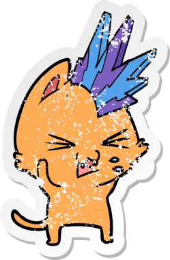 Bir insan tarafından çizilmiş bir punk rock kedisinin sıkıntılı çıkartması.