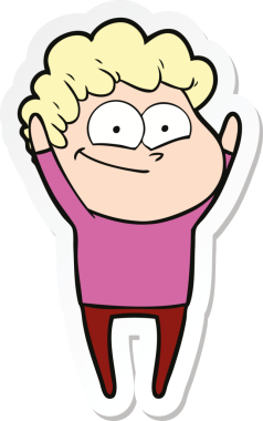 Bir insan tarafından çizilmiş mutlu bir adamın çıkartması.