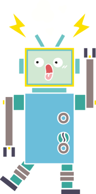 Bir insan tarafından çizilmiş düz renkli bir robot karikatürü