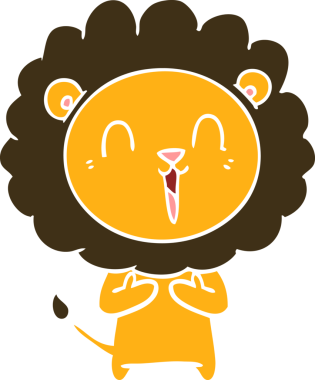 Gülen aslan düz renkli çizgi film bir insan tarafından çizildi.