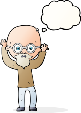 Çizgi film, bir insan tarafından çizilmiş düşünce balonlu kel adamı strese sokuyor.