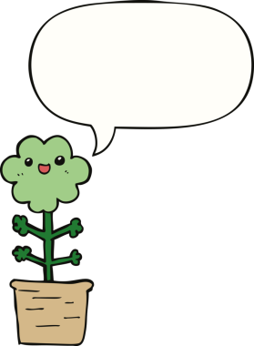 Bir insan tarafından çizilmiş konuşma baloncuklu karikatür çiçeği