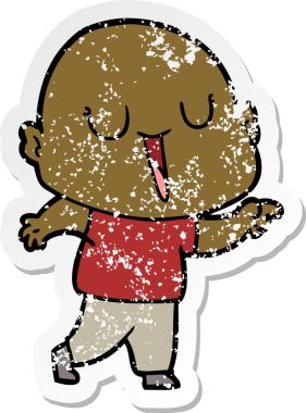 Bir insan tarafından çizilmiş mutlu, kel bir adamın sıkıntılı çıkartması.