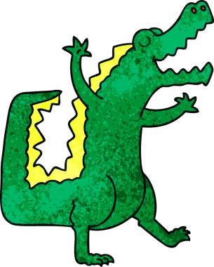 Bir insan tarafından çizilmiş garip çizgi film timsahı.