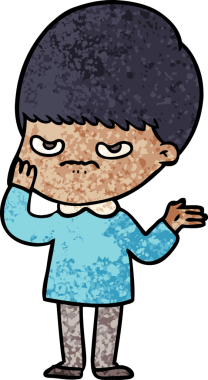 Bir insan tarafından çizilmiş sinirli çizgi film çocuğu.