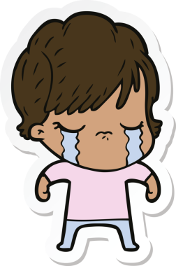 Bir insan tarafından çizilmiş, ağlayan bir karikatür kadının çıkartması.