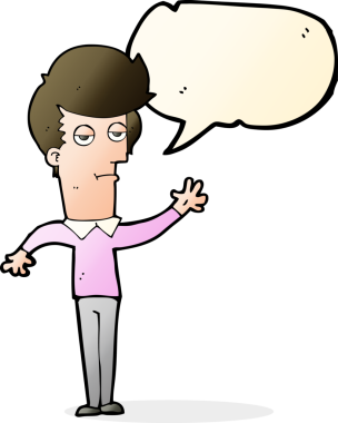 Bir insan tarafından çizilmiş konuşma baloncuğuyla sallanan sıkıcı bir çizgi film.