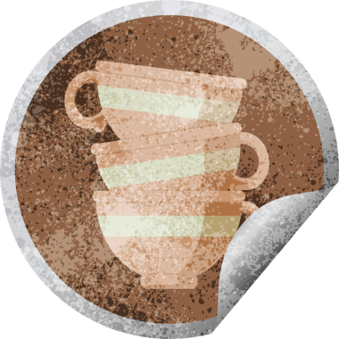 Bir insan tarafından çizilmiş fincan yığını grafik vektör çizim dairesel etiketi