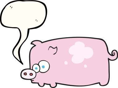 Bir insan tarafından çizilmiş serbest konuşma balonu çizgi film domuzu.