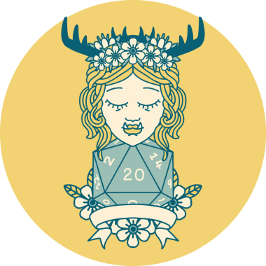 Retro Dövme Biçimli Ork karakteri bir insan tarafından çizilmiş 20 zar ile