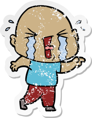 Bir insan tarafından çizilmiş ağlayan kel bir adamın sıkıntılı çıkartması.