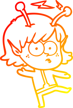 Bir insan tarafından çizilmiş bir uzaylı kız çizgi çizimi.