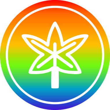 Bir insan tarafından çizilmiş gökkuşağı gradyanı olan marihuana yaprağı dairesel simgesi