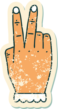 Bir insan tarafından çizilmiş iki parmağını kaldıran bir elin grunge çıkartması.