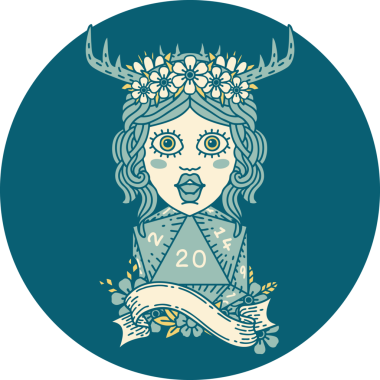 Retro Dövme Tarzı İnsan Druid Bir insan tarafından çizilmiş doğal yirmi zar ile