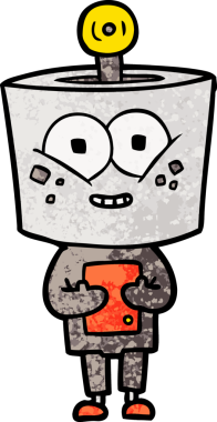 Bir insan tarafından çizilmiş mutlu çizgi film robotu