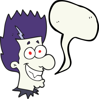 Bir insan tarafından çizilmiş serbest konuşma balonu çizgi filmi sırıtan vampir.