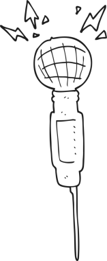 Bir insan tarafından çizilmiş siyah beyaz çizgi film mikrofonu.