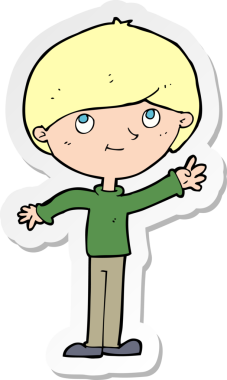 Bir insan tarafından çizilmiş mutlu bir çocuğun çıkartması.