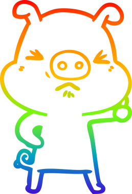 Bir insan tarafından çizilmiş kızgın bir domuzun gökkuşağı gradyan çizimi