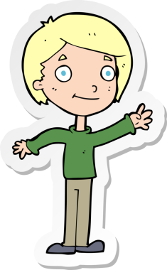 Bir insan tarafından çizilmiş mutlu bir çocuğun çıkartması.