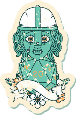 Retro Dövme Biçimi Bir insan tarafından çizilmiş 20 zarlı yarı ork savaşçı karakteri