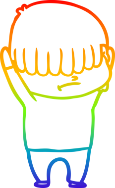 Bir insan tarafından çizilmiş dağınık saçlı bir çizgi film çocuğunun çizimi.