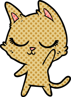 Bir insan tarafından çizilmiş sakin çizgi film kedisi.