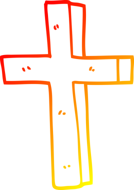 Bir insan tarafından çizilmiş altın haçın sıcak çizgi çizimi