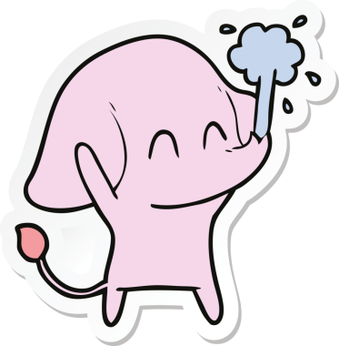 Bir insan tarafından çizilmiş su püskürten şirin bir filin çıkartması.