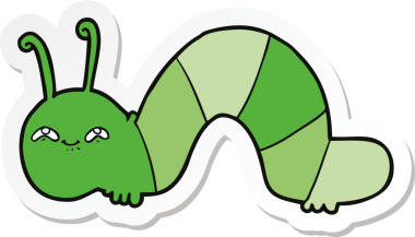 Bir insan tarafından çizilmiş mutlu tırtılın çıkartması.