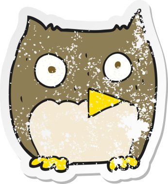 Bir insan tarafından çizilmiş bir baykuşun gerilmiş çıkartması.