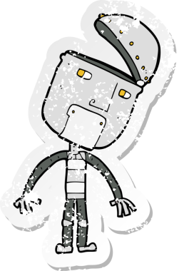 Bir insan tarafından çizilmiş karikatür robotunun gerilmiş yapıştırması.