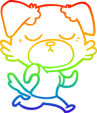 Gökkuşağı gradyan çizimi. Bir insan tarafından çizilmiş şirin bir köpek çizimi.