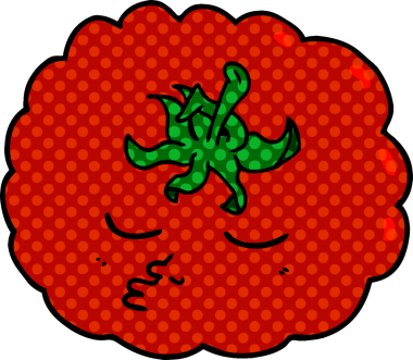 Bir insan tarafından çizilmiş domates çizgi filmi.