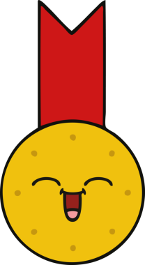 Bir insan tarafından çizilmiş altın madalyanın sevimli karikatürü.