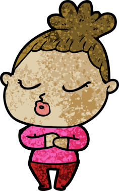 Bir insan tarafından çizilmiş sakin bir kadın çizgi filmi.