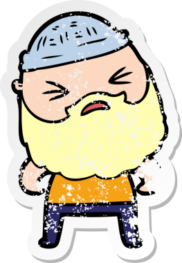 Bir insan tarafından çizilmiş sakallı bir çizgi film karakterinin sıkıntılı çıkartması.